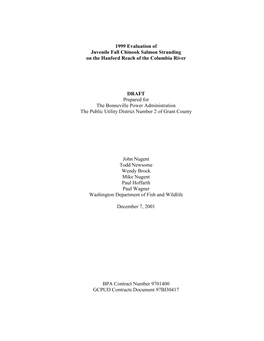 1999 Evaluation of Juvenile Fall Chinook Salmon Stranding on the Hanford Reach of the Columbia River