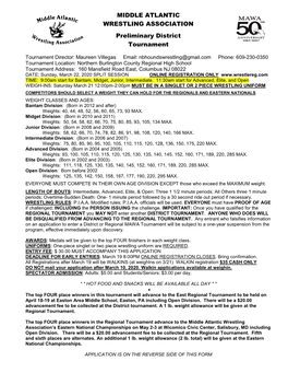 MIDDLE ATLANTIC WRESTLING ASSOCIATION Preliminary District