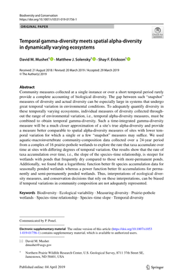 Temporal Gamma-Diversity Meets Spatial Alpha-Diversity In