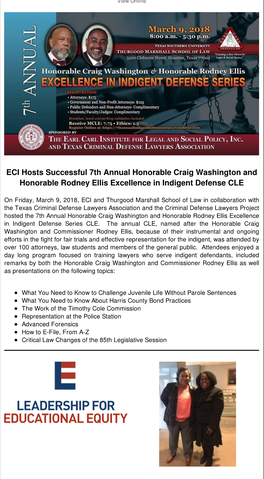 ECI Hosts Successful 7Th Annual Honorable Craig Washington and Honorable Rodney Ellis Excellence in Indigent Defense CLE