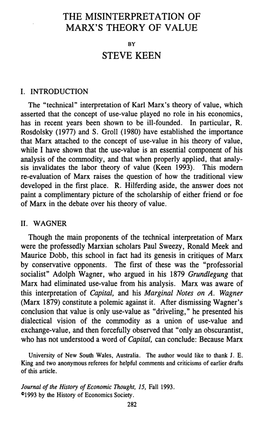 The Misinterpretation of Marx's Theory of Value