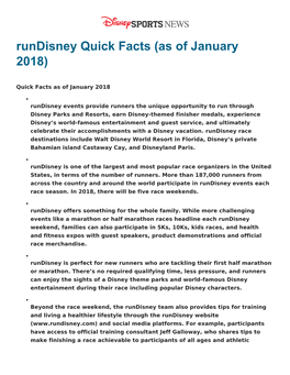 Rundisney Quick Facts (As of January 2018)