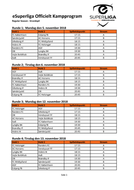 Esuperliga Officielt Kampprogram Regular Season - Grundspil