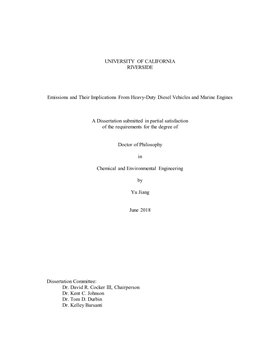 UNIVERSITY of CALIFORNIA RIVERSIDE Emissions and Their