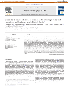 Glucocorticoid-Induced Alterations in Mitochondrial Membrane Properties and Respiration in Childhood Acute Lymphoblastic Leukemia☆