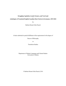 Struggling Capitalists, Lonely Farmers, and Vast Land – Anthologies of Translated English-Canadian Short Stories in German(Y), 1967-2010