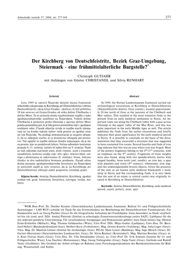 Der Kirchberg Von Deutschfeistritz, Bezirk Graz-Umgebung, Steiermark - Eine Frühmittelalterliche Burgstelle?*