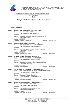 Federazione Italiana Pallacanestro Comitato Provinciale Di Padova