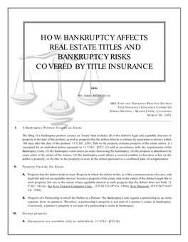 How Bankruptcy Affects Real Estate Titles and Bankruptcy Risks Covered by Title Insurance