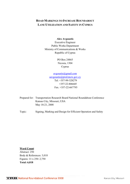 Alex Avgoustis Executive Engineer Public Works Department Ministry of Communications & Works Republic of Cyprus PO Box 24865