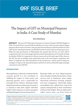 The Impact of GST on Municipal Finances in India: a Case Study of Mumbai