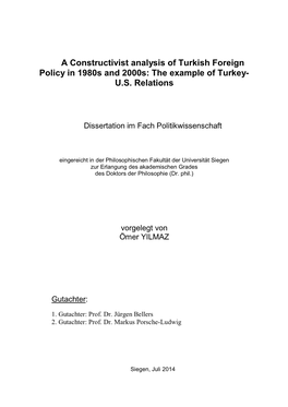 A Constructivist Analysis of Turkish Foreign Policy in 1980S and 2000S: the Example of Turkey- U.S