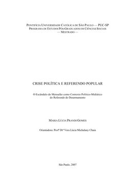 Crise Política E Referendo Popular