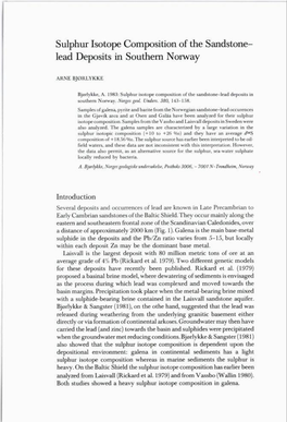 Sulphur Isotope Composition of the Sandstone Lead Deposits in Southern Norway