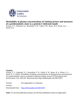 Heritability of Plasma Concentrations of Clotting Factors and Measures of A