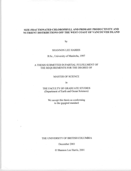 Size-Fractionated Chlorophyll and Primary Productivity and Nutrient Distributions Off the West Coast of Vancouver Island