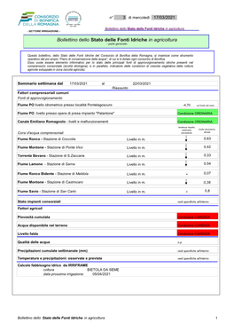 Bollettino Delle Fonti Idriche in Agricoltura N. 3 Del 17.Marzo.2021