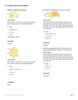 Find the Volume of Each Prism. 1. SOLUTION