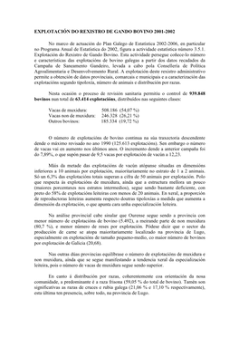 Explotación Do Rexistro De Gando Bovino 2001-2002