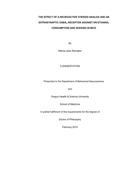 The Effect of a Neuroactive Steroid Analog and An