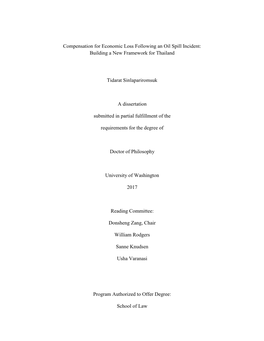 Compensation for Economic Loss Following an Oil Spill Incident: Building a New Framework for Thailand