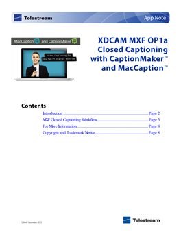 XDCAM MXF Op1a Closed Captioning with Maccaption And