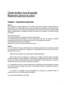 Charte De Bien Vivre Ensemble Règlement Général De Police