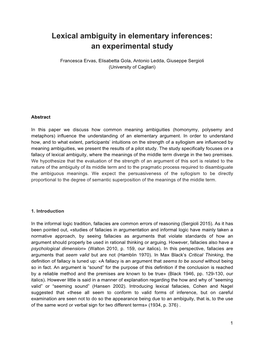 Lexical Ambiguity in Elementary Inferences: an Experimental Study