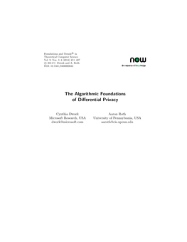 The Algorithmic Foundations of Differential Privacy