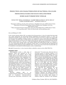 Production and Characterization of Bacterial Cellulose from Komagataeibacter Xylinus Isolated from Home-Made Turkish Wine Vinegar