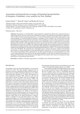 Assessment of Protected Area Coverage of Threatened Ground Beetles (Coleoptera: Carabidae): a New Analysis for New Zealand