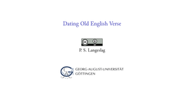 Dating Old English Verse