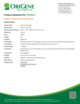 ANKRD11 Rabbit Polyclonal Antibody – TA590542 | Origene