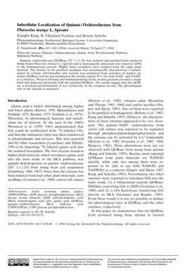 Subcellular Localization of Quinate: Oxidoreductase from Phaseolus Mungo L. Sprouts Xiangbo Kang, H