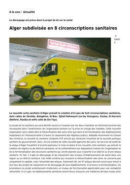 Alger Subdivisée En 8 Circonscriptions Sanitaires