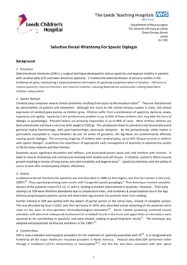 Selective Dorsal Rhizotomy for Spastic Diplegia