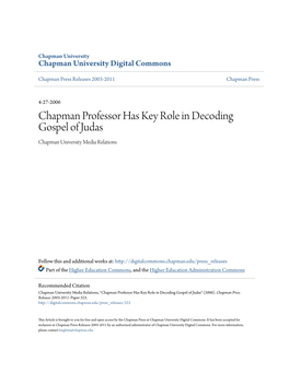 Chapman Professor Has Key Role in Decoding Gospel of Judas Chapman University Media Relations