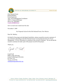 Gila National Forest Richard Markley Forest Supervisor Attn: Travel Management Coordinator 3005 E