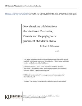 New Olenelline Trilobites from the Northwest Territories, Canada, and the Phylogenetic Placement of Judomia Absita