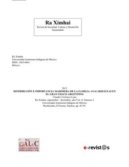 Ra Ximhai Revista De Sociedad, Cultura Y Desarrollo Sustentable