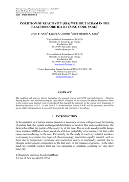 Insertion of Reactivity (Ria) Without Scram in the Reactor Core Iea-R1 Using Code Paret