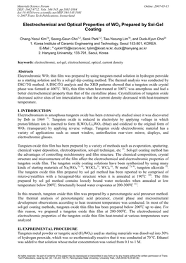 Electrochemical and Optical Properties of WO3 Prepared by Sol-Gel Coating 10.4028