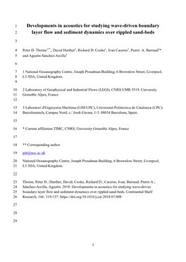 Developments in Acoustics for Studying Wave-Driven Boundary 2 Layer Flow and Sediment Dynamics Over Rippled Sand-Beds