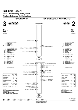 Full Time Report Final - Wednesday 8 May 2002 Stadion Feijenoord - Rotterdam FEYENOORD BV BORUSSIA DORTMUND 3 20:45'00" 2 (2) (0) Half Time Half Time