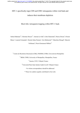 HIV-1 Specifically Traps CD9 and CD81 Tetraspanins Within Viral Buds And