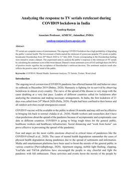 Analyzing the Response to TV Serials Retelecast During COVID19 Lockdown in India