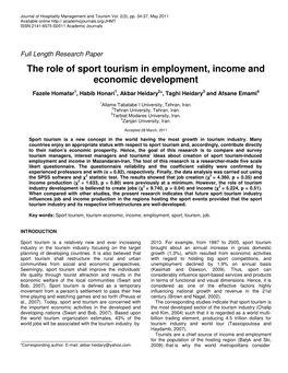 The Role of Sport Tourism in Employment, Income and Economic Development