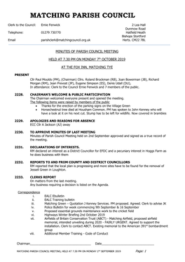 Minutes of Annual Parish Council Meeting