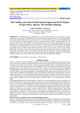 Oil Conflicts and Arms Proliferationin Ogoni and IJAW Region of Niger Delta, Nigeria: the Possible Solutions