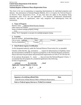 United States Department of the Interior National Park Service National Register of Historic Places Registration Form